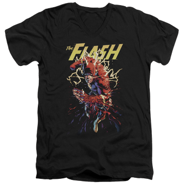 Black men's v-neck t-shirt with The Flash Ripping Apart graphic