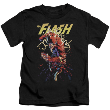 Black kid's t-shirt for ages 4 to 7 with The Flash Ripping Apart graphic