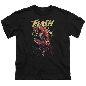 Black youth t-shirt for ages 8 to 12 with The Flash Ripping Apart graphic