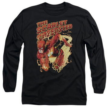 Black men's long sleeve t-shirt with The Flash Scarlet Speedster graphic