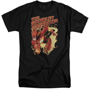 Black men's tall fit t-shirt with The Flash Scarlet Speedster graphic