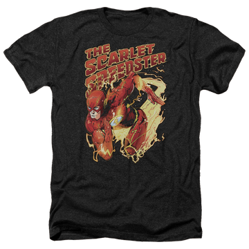 Charcoal men's heather t-shirt with The Flash Scarlet Speedster graphic