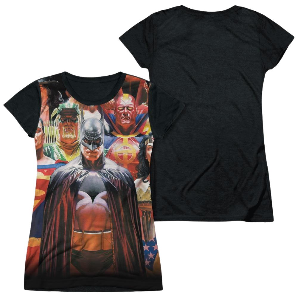 Justice League Wall Of Heroes Juniors Black Back T-Shirt Juniors Black Back T-Shirt Justice League   