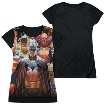 Justice League Wall Of Heroes juniors black back t-shirt