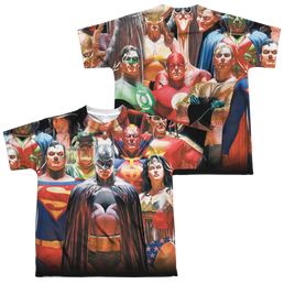 Justice League Wall Of Heroes (Front/Back Print) - Youth All-Over Print T-Shirt Youth All-Over Print T-Shirt (Ages 8-12) Justice League   