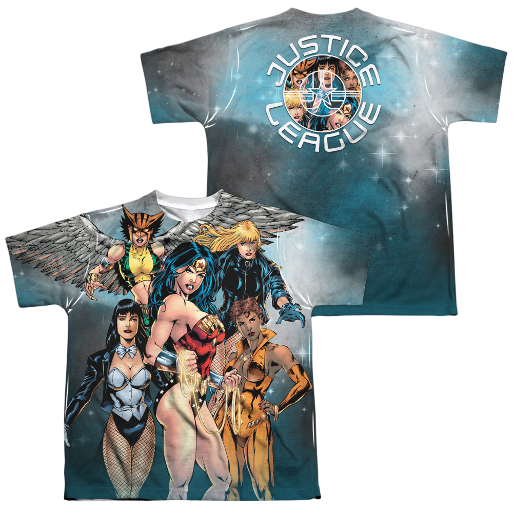 Justice League Gals Night Out (Front/Back Print) - Youth All-Over Print T-Shirt Youth All-Over Print T-Shirt (Ages 8-12) Justice League   