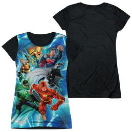 Justice League Lightning Team Juniors Black Back T-Shirt Juniors Black Back T-Shirt Justice League   