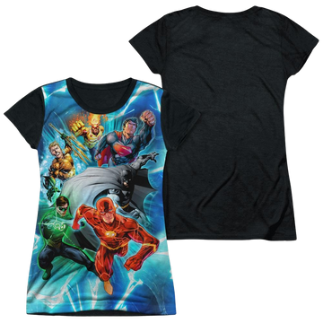 Justice League Lightning Team Juniors Black Back T-Shirt Juniors Black Back T-Shirt Justice League   