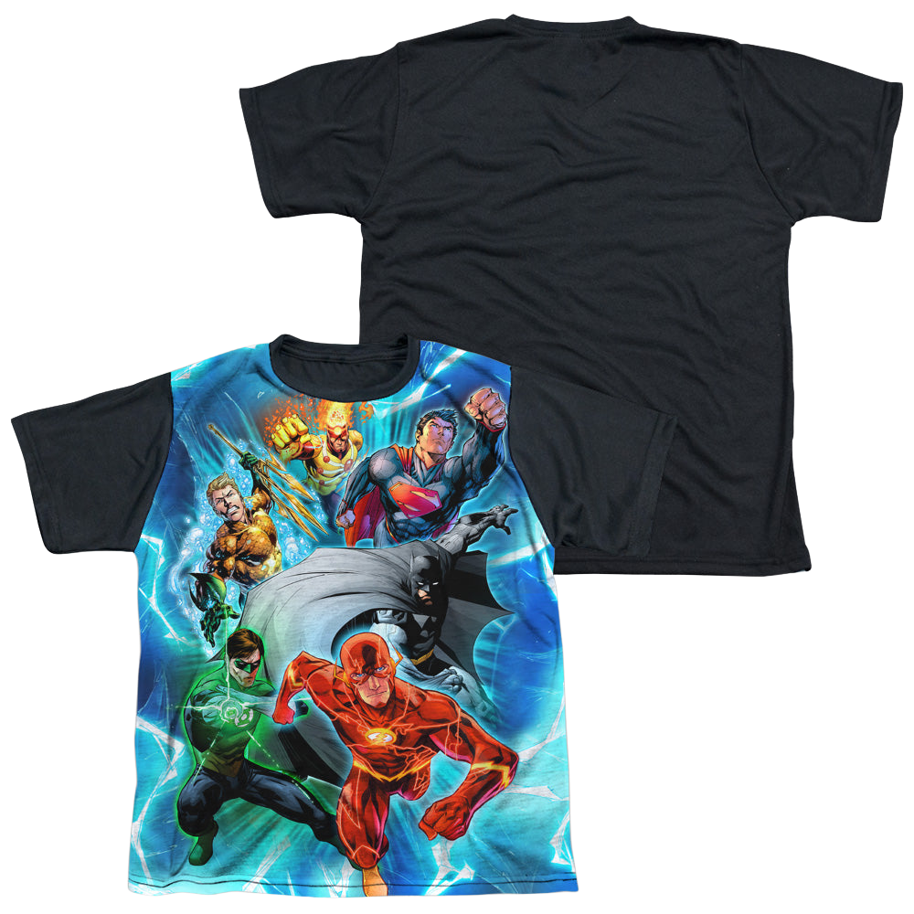 Justice League Lightning Team - Youth Black Back T-Shirt Youth Black Back T-Shirt (Ages 8-12) Justice League   