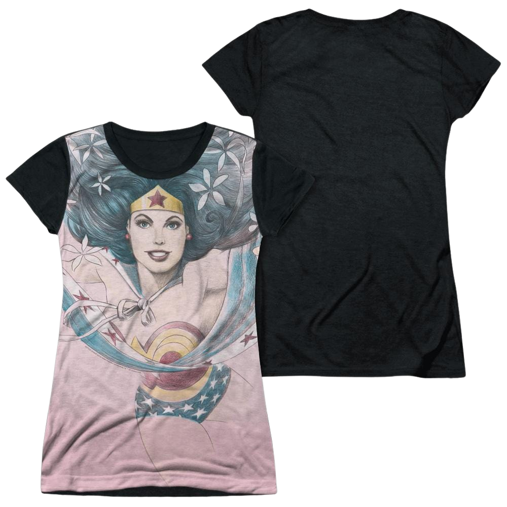 Justice League Sketched Juniors Black Back T-Shirt Juniors Black Back T-Shirt Wonder Woman   