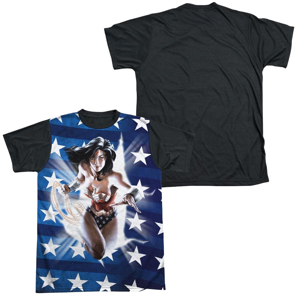 Justice League Ripped Flag Men's Black Back T-Shirt Men's Black Back T-Shirt Wonder Woman   