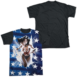 Justice League Ripped Flag Men's Black Back T-Shirt Men's Black Back T-Shirt Wonder Woman   