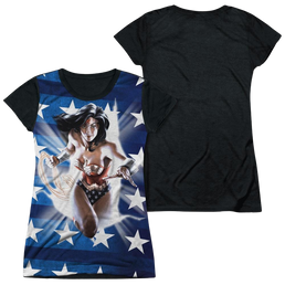 Justice League Ripped Flag Juniors Black Back T-Shirt Juniors Black Back T-Shirt Wonder Woman   