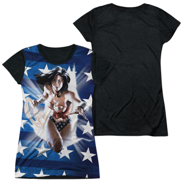 Justice League Ripped Flag Juniors Black Back T-Shirt Juniors Black Back T-Shirt Wonder Woman   