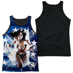 Justice League Ripped Flag Men's Black Back Tank Men's Black Back Tank Wonder Woman   