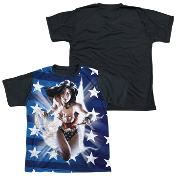 Wonder Woman Ripped Flag - Youth Black Back T-Shirt Youth Black Back T-Shirt (Ages 8-12) Wonder Woman   
