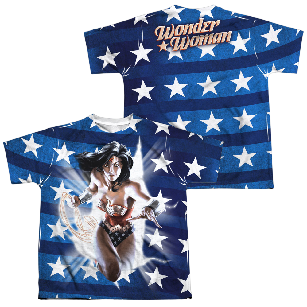 Wonder Woman Ripped Flag (Front/Back Print) - Youth All-Over Print T-Shirt Youth All-Over Print T-Shirt (Ages 8-12) Wonder Woman   
