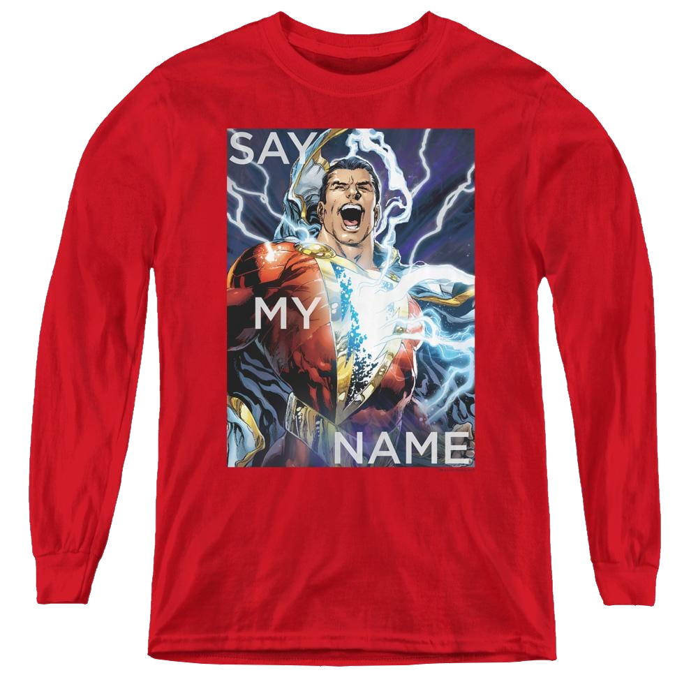 Shazam Say My Name - Youth Long Sleeve T-Shirt Youth Long Sleeve T-Shirt Shazam   