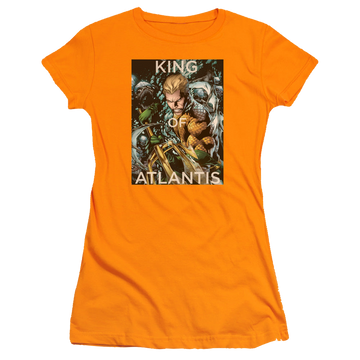 Orange juniors t-shirt with Aquaman King Of Atlantis graphic