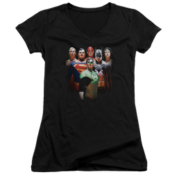 Justice League Roll Call Juniors V-Neck T-Shirt Juniors V-Neck T-Shirt Justice League   