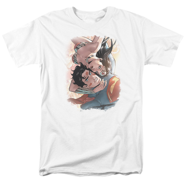White men's regular fit t-shirt with Justice League Love Birds graphic