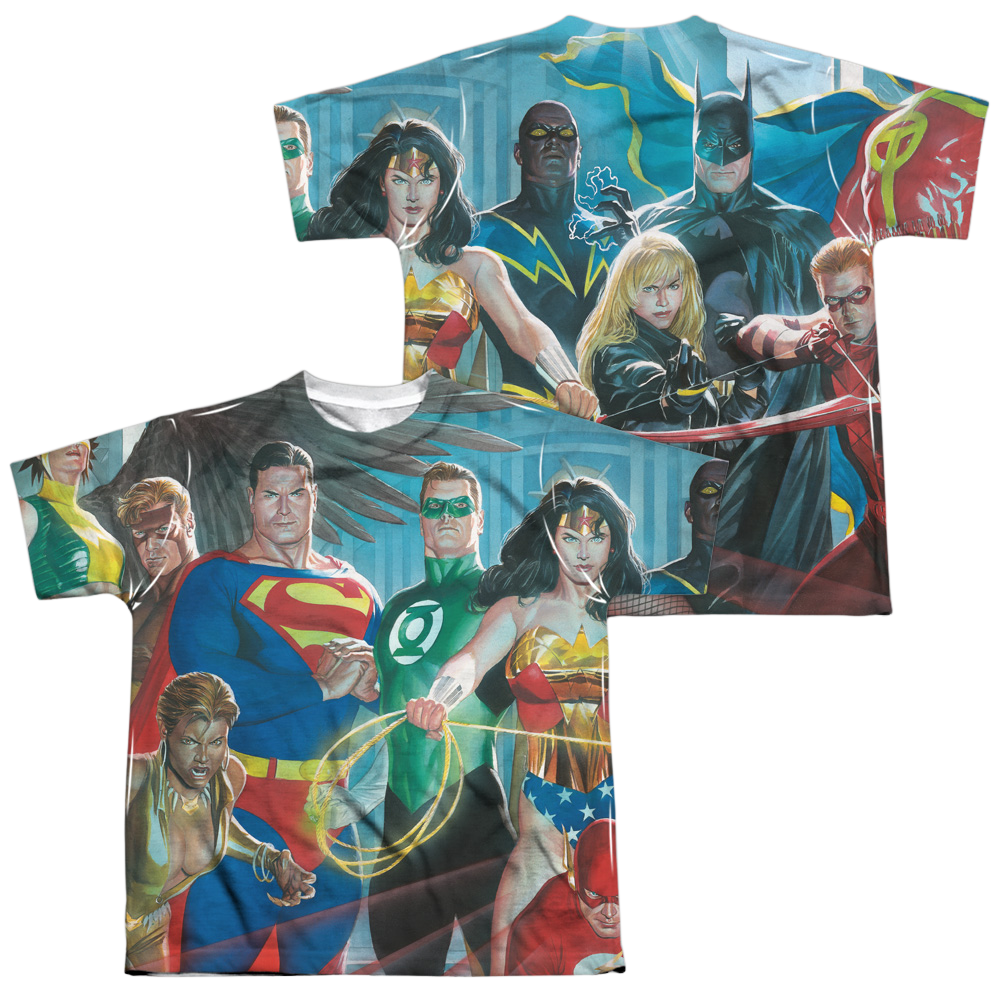 Justice League League Of Heroes (Front/Back) - Youth All-Over Print T-Shirt Youth All-Over Print T-Shirt (Ages 8-12) Justice League   