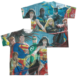 Justice League League Of Heroes (Front/Back) - Youth All-Over Print T-Shirt Youth All-Over Print T-Shirt (Ages 8-12) Justice League   