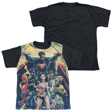 Justice League Power youth black back t-shirt for ages 8 to 12