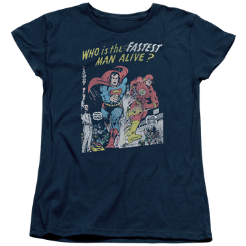 Navy women's t-shirt with Justice League Fastest Man graphic