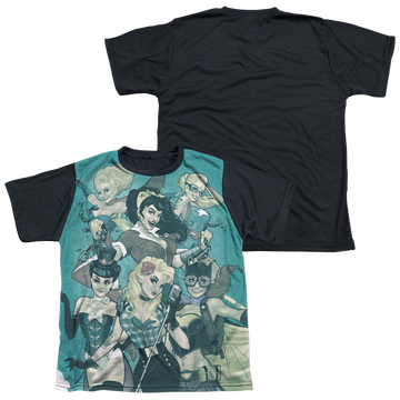 Justice League Bombshell Group youth black back t-shirt for ages 8 to 12