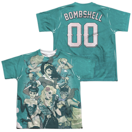 Justice League Bombshell Group (Front/Back Print) - Youth All-Over Print T-Shirt Youth All-Over Print T-Shirt (Ages 8-12) Justice League   