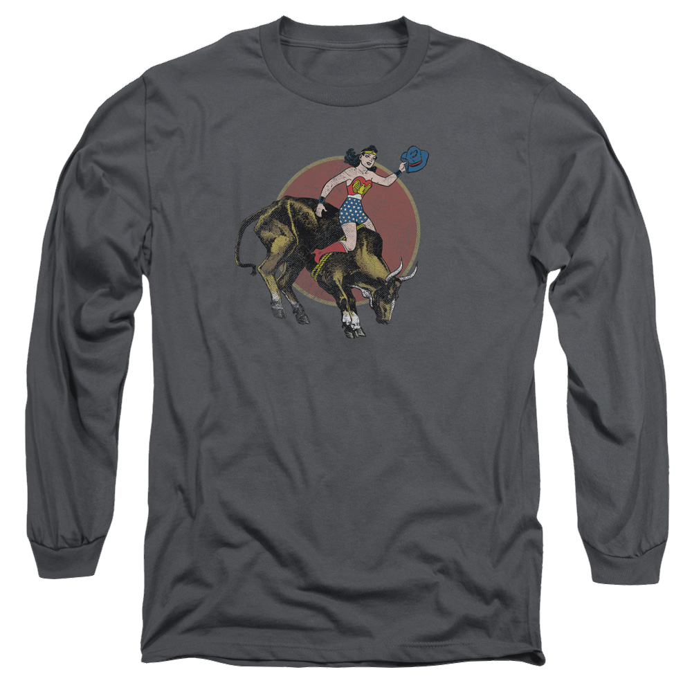 Justice League Bull Rider Men's Long Sleeve T-Shirt Men's Long Sleeve T-Shirt Wonder Woman   