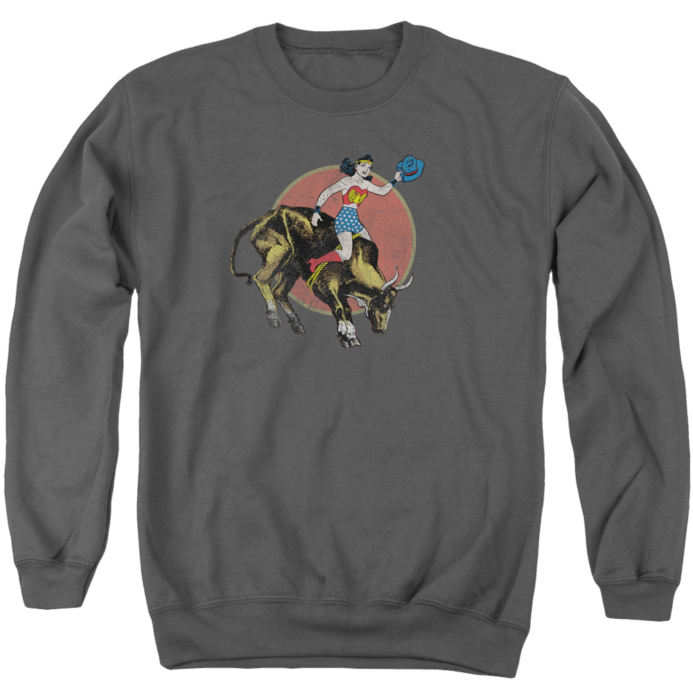 Justice League Bull Rider Men's Crewneck Sweatshirt Men's Crewneck Sweatshirt Wonder Woman   