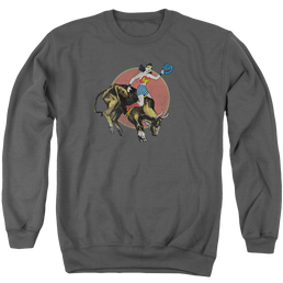 Justice League Bull Rider Men's Crewneck Sweatshirt Men's Crewneck Sweatshirt Wonder Woman   