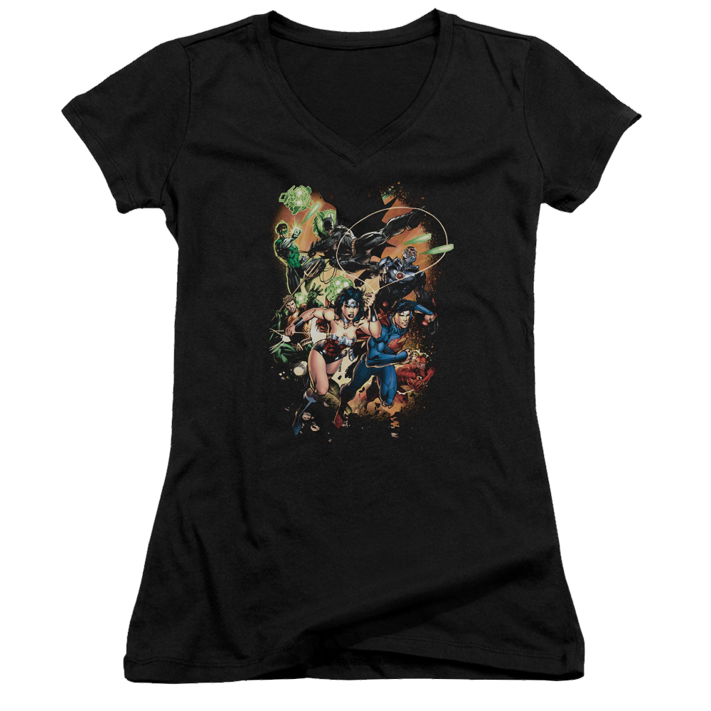 Justice League Battle Ready Juniors V-Neck T-Shirt Juniors V-Neck T-Shirt Justice League   