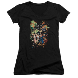 Justice League Battle Ready Juniors V-Neck T-Shirt Juniors V-Neck T-Shirt Justice League   