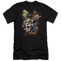Jla Battle Ready Premium Adult Slim Fit T-Shirt Men's Premium Slim Fit T-Shirt Justice League   