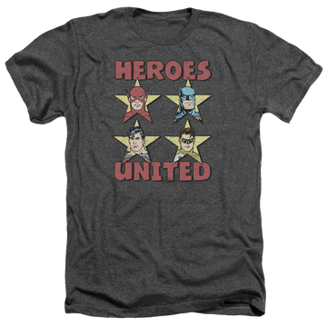 Charcoal men's heather t-shirt with Justice League United Stars graphic