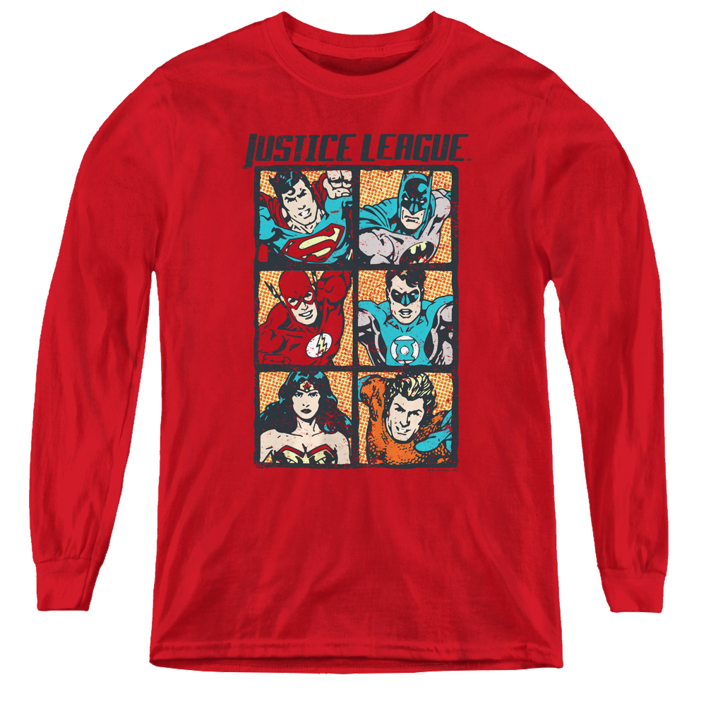 Justice League Rough Panels - Youth Long Sleeve T-Shirt Youth Long Sleeve T-Shirt Justice League   