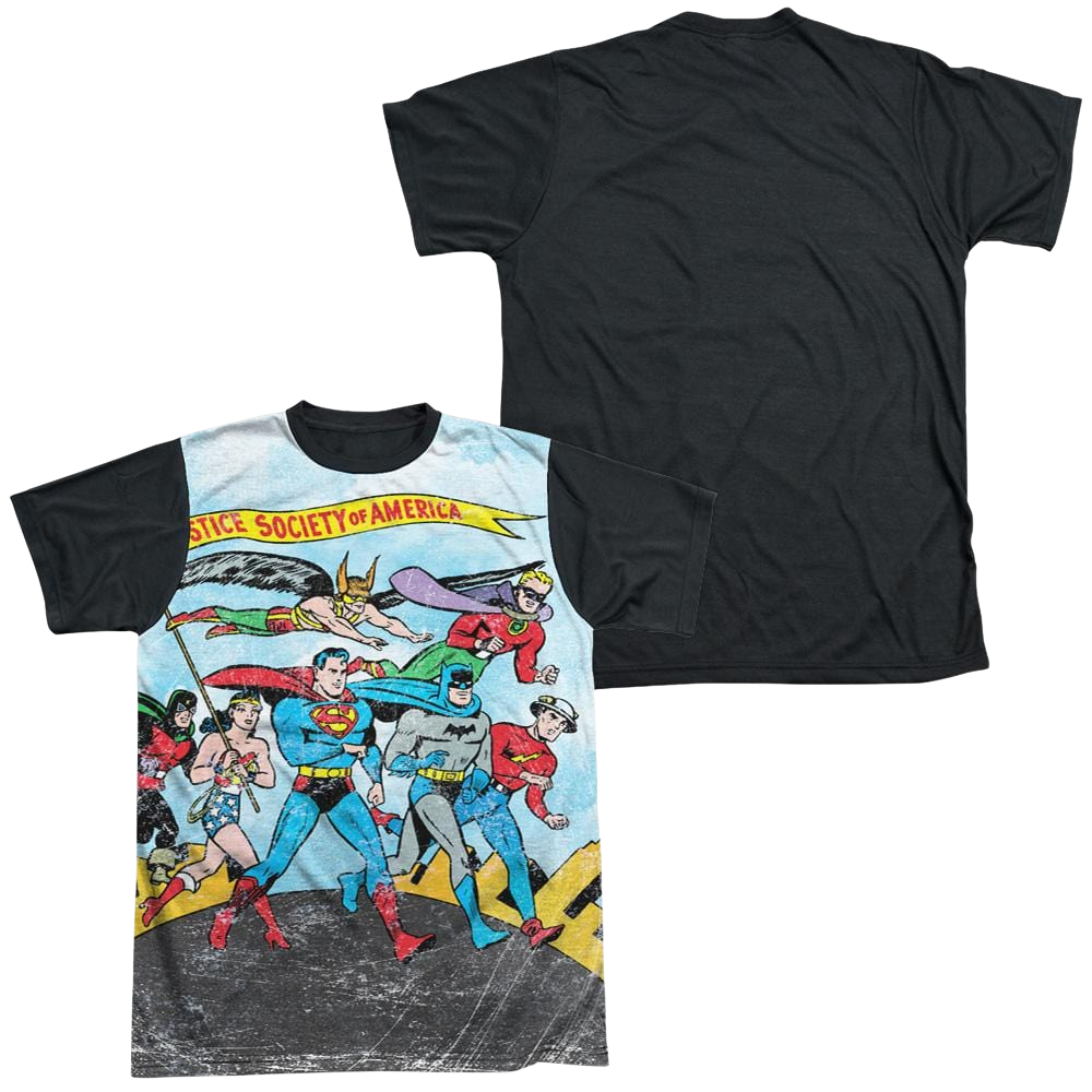 Justice League World Cure Men's Black Back T-Shirt Men's Black Back T-Shirt Justice League   
