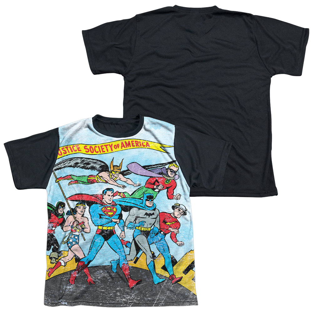 Justice League World Cure - Youth Black Back T-Shirt Youth Black Back T-Shirt (Ages 8-12) Justice League   