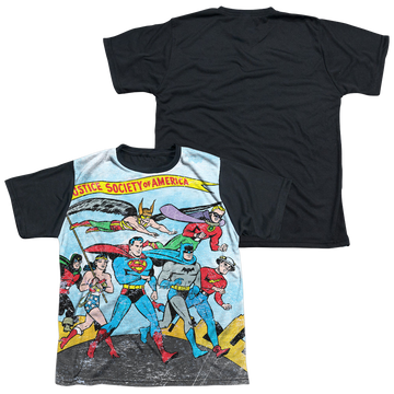Justice League World Cure youth black back t-shirt for ages 8 to 12