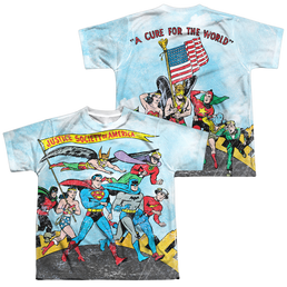 Justice League World Cure (Front/Back Print) - Youth All-Over Print T-Shirt Youth All-Over Print T-Shirt (Ages 8-12) Justice League   