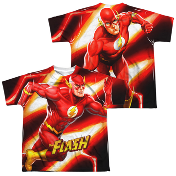 The Flash Speed Bolt youth all-over print t-shirt for ages 8 to 12