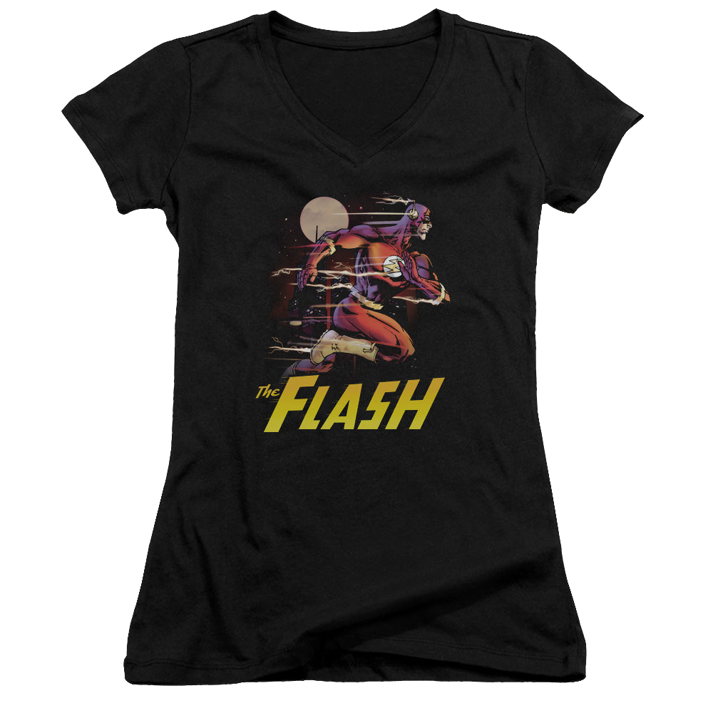 Flash, The City Run - Juniors V-Neck T-Shirt Juniors V-Neck T-Shirt The Flash   