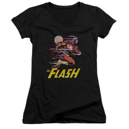 Flash, The City Run - Juniors V-Neck T-Shirt Juniors V-Neck T-Shirt The Flash   