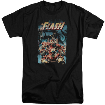 Black men's tall fit t-shirt with The Flash Electric Chair graphic