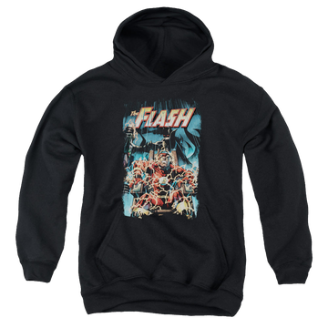 Black youth hoodie for ages 8 to 12 with The Flash Electric Chair graphic
