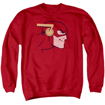 Red men's crewneck sweatshirt with The Flash Cooke Head graphic