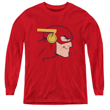 Red youth long sleeve t-shirt with The Flash Cooke Head graphic
